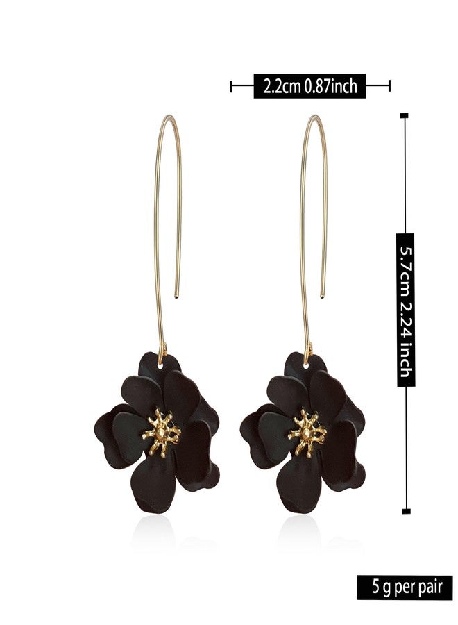 Anmpab Bohemian Matte Flower Dangle Drop Earrings floral Stud Earrings For Women Statement Wedding Holiday Jewelry (Black) - Image 5